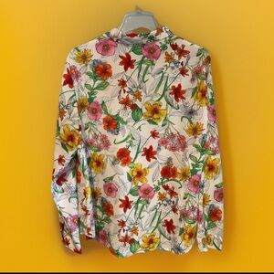 Jones New York Size 14 Colorful Floral Print Ladies Long Sleeve Blouse Spring